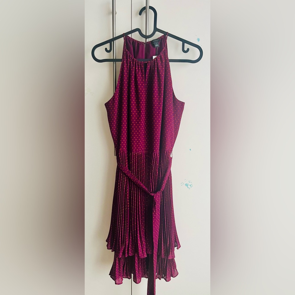 Ann Taylor Dress, size 2, with straps, purple with red polka dots